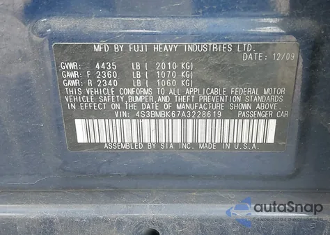 2010 Subaru Legacy 2.5I Limited из США, поврежденный, VIN 4S3BMBK67A3228619